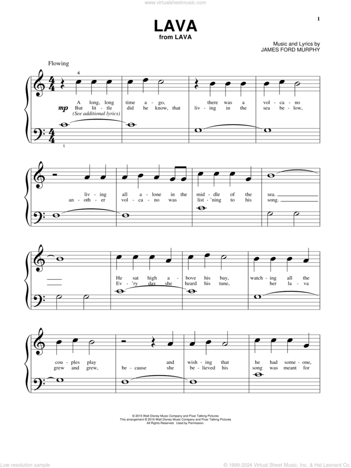 Lava (from Lava), (beginner) sheet music for piano solo by James Ford Murphy, beginner skill level