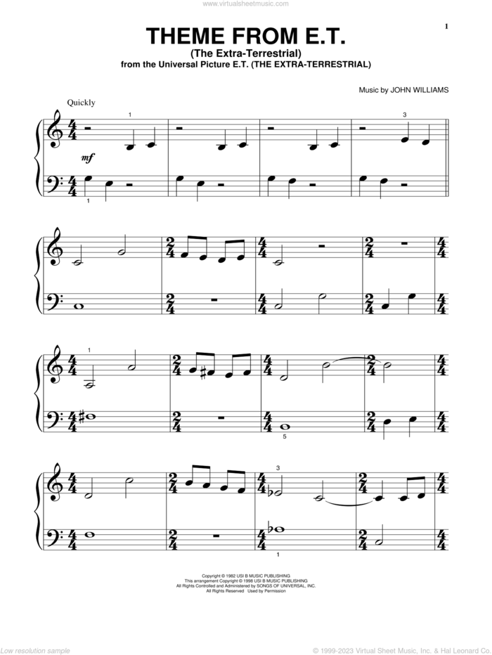 Theme From E.T. (The Extra-Terrestrial) sheet music for piano solo (big note book) by John Williams, easy piano (big note book)