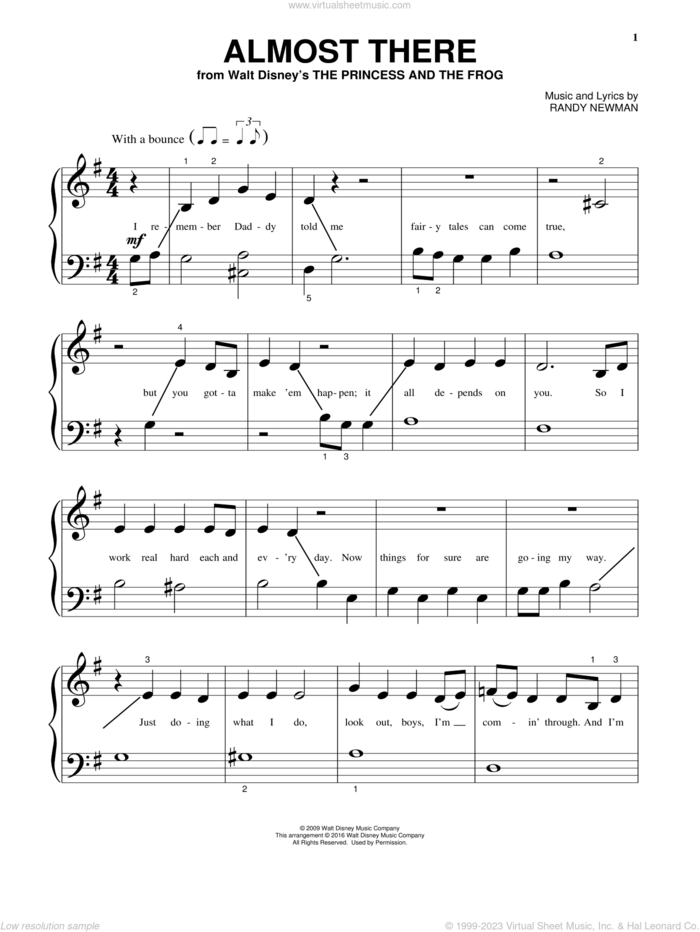 Almost There sheet music for piano solo (big note book) by Randy Newman, easy piano (big note book)