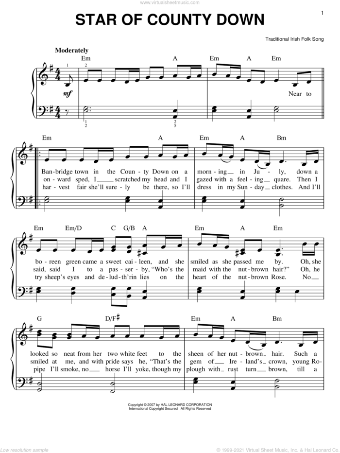 Star Of County Down sheet music for piano solo, easy skill level