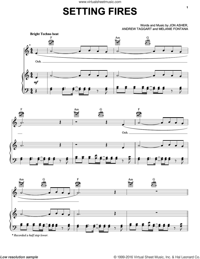 Setting Fires sheet music for voice, piano or guitar by The Chainsmokers, Andrew Taggart, Jon Asher and Melanie Fontana, intermediate skill level