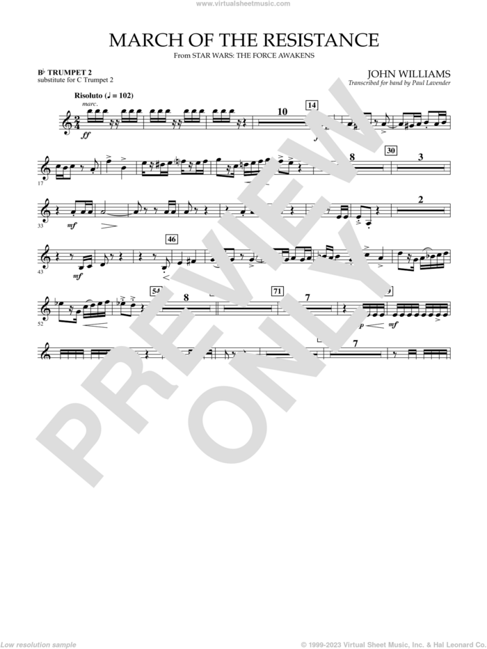 March of the Resistance, Bb trumpet 1 sub. c tpt. 1 sheet music for concert band (- Bb trumpet 2, sub. c tpt. 2) by John Williams and Paul Lavender, classical score, intermediate skill level