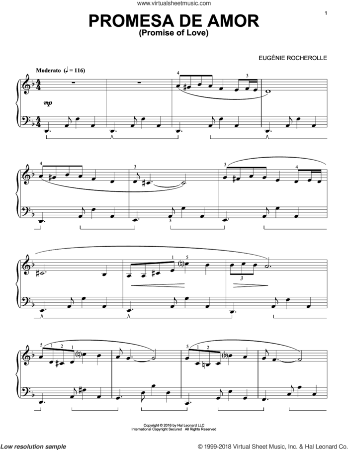 Promesa De Amor sheet music for piano solo by Eugenie Rocherolle, intermediate skill level