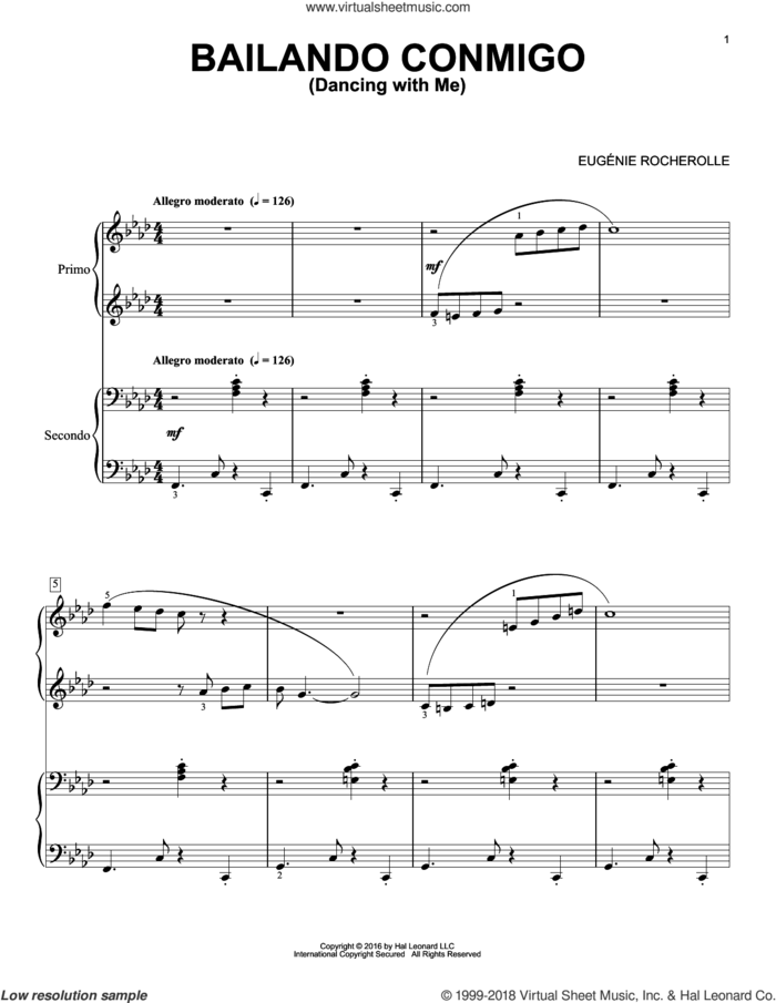 Bailando Conmigo sheet music for piano solo by Eugenie Rocherolle, intermediate skill level
