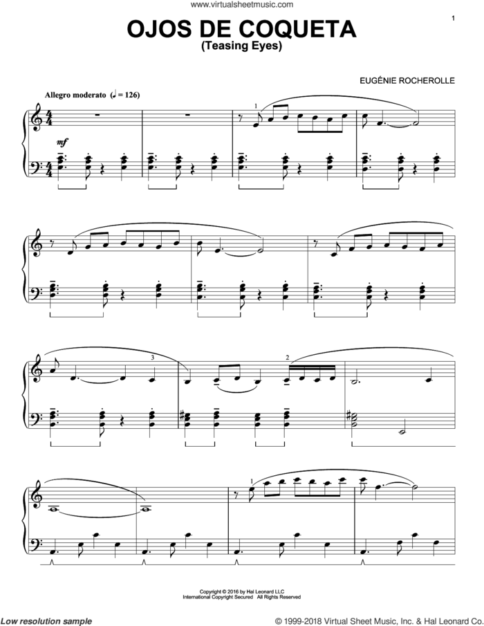 Ojos De Coqueta sheet music for piano solo by Eugenie Rocherolle, intermediate skill level