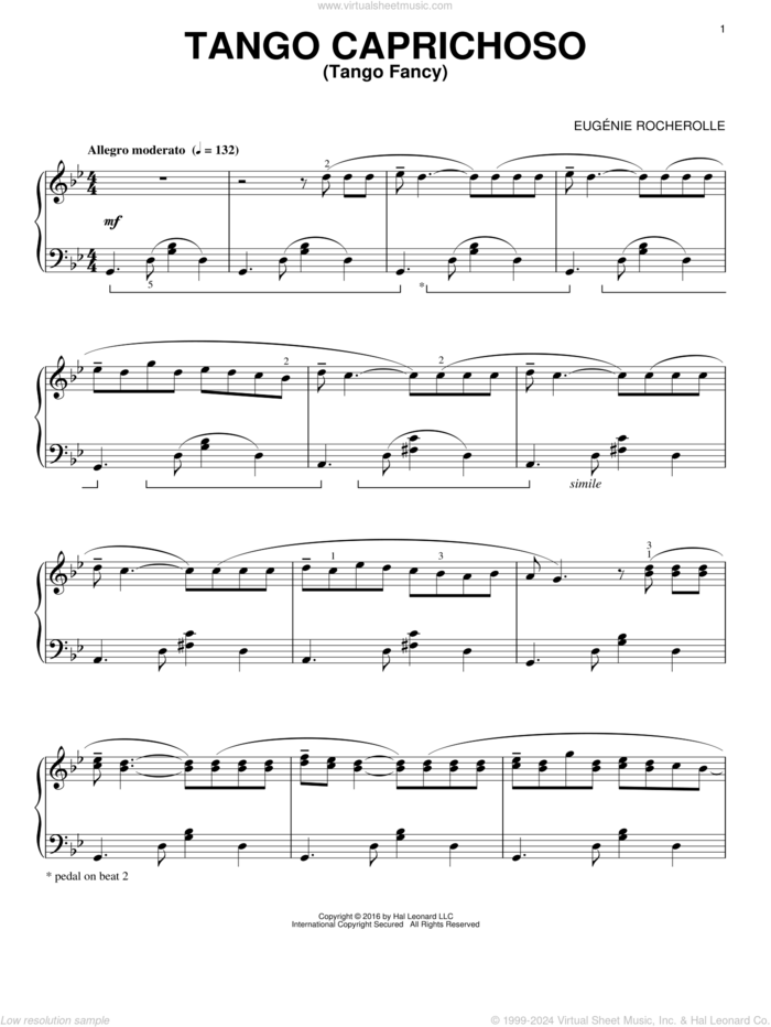 Tango Caprichoso sheet music for piano solo by Eugenie Rocherolle, intermediate skill level