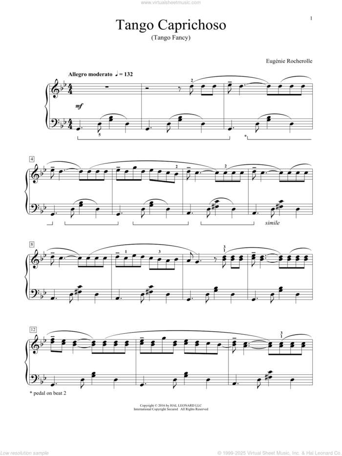 Tango Caprichoso sheet music for piano solo by Eugenie Rocherolle, intermediate skill level