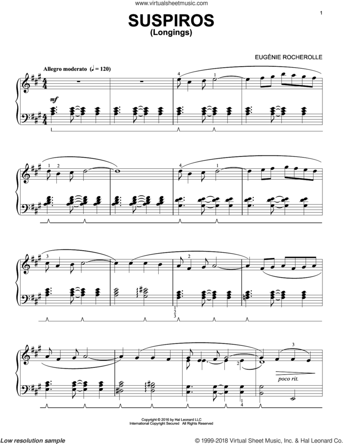 Suspiros sheet music for piano solo by Eugenie Rocherolle, intermediate skill level