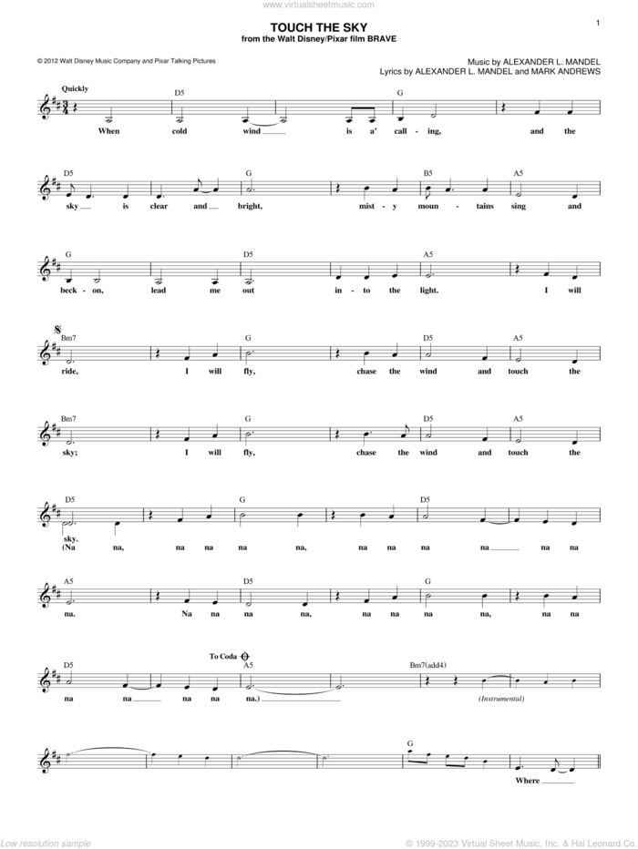 Touch The Sky (From Brave) sheet music for voice and other instruments (fake book) by Julie Fowlis, Alexander L. Mandel and Mark Andrews, intermediate skill level