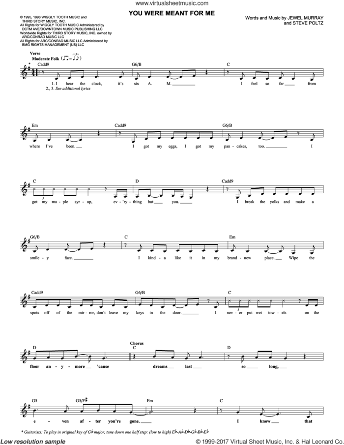 You Were Meant For Me sheet music for voice and other instruments (fake book) by Jewel, Jewel Murray and Steve Poltz, intermediate skill level