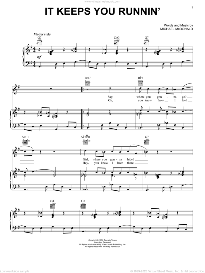 It Keeps You Runnin' sheet music for voice, piano or guitar by Michael McDonald and The Doobie Brothers, intermediate skill level