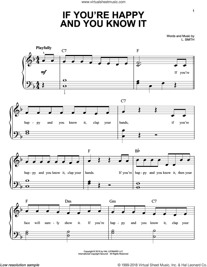 If You're Happy And You Know It sheet music for piano solo by Laura Smith, beginner skill level
