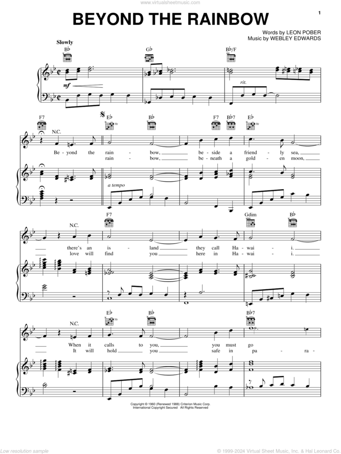 Beyond The Rainbow sheet music for voice, piano or guitar by Webley Edwards and Leon Pober, intermediate skill level