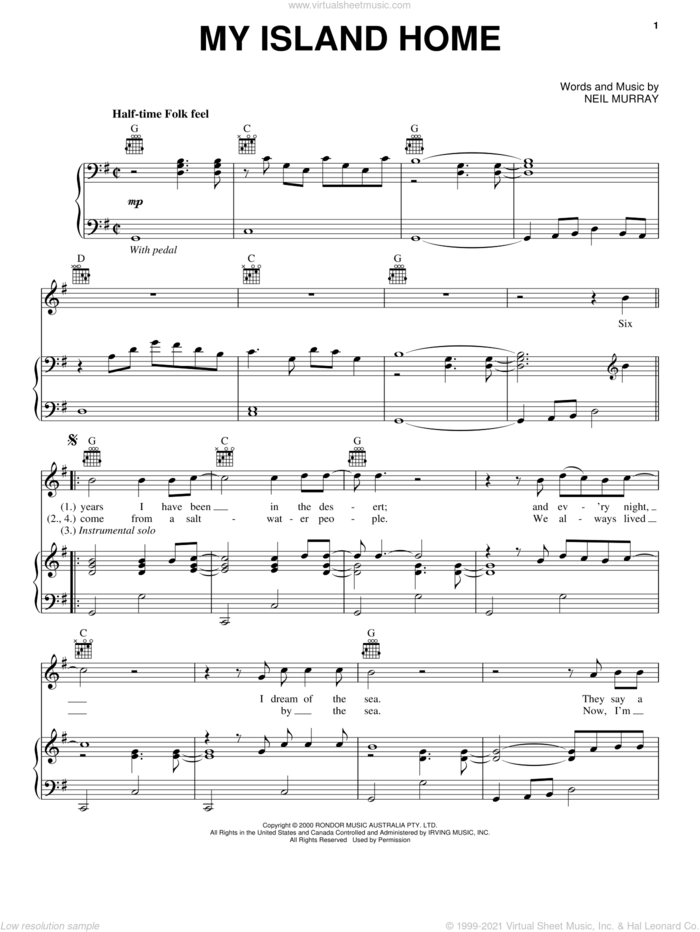 My Island Home sheet music for voice, piano or guitar by Neil Murray, intermediate skill level