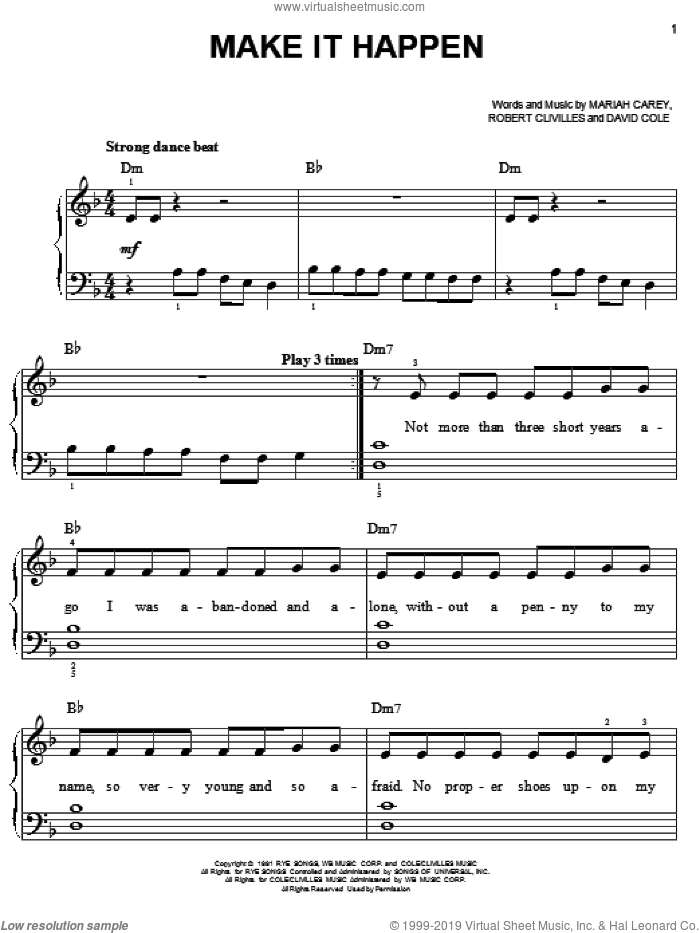 Make It Happen sheet music for piano solo by Mariah Carey, David Cole and Robert Clivilles, easy skill level