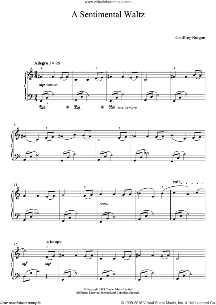 Sentimental Waltz (From 'Nine Easy Pieces For Piano') sheet music for piano solo by Geoffrey Burgon, easy skill level