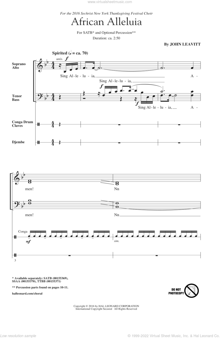 African Alleluia sheet music for choir (SATB: soprano, alto, tenor, bass) by John Leavitt, intermediate skill level