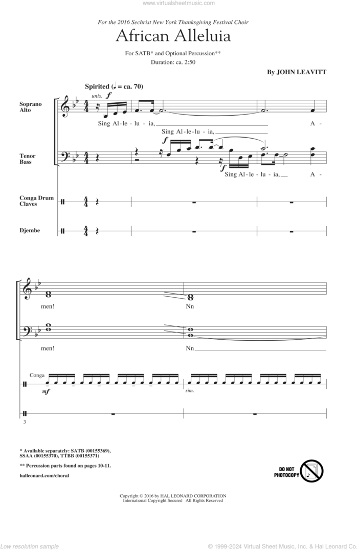 African Alleluia sheet music for choir (SATB: soprano, alto, tenor, bass) by John Leavitt, intermediate skill level