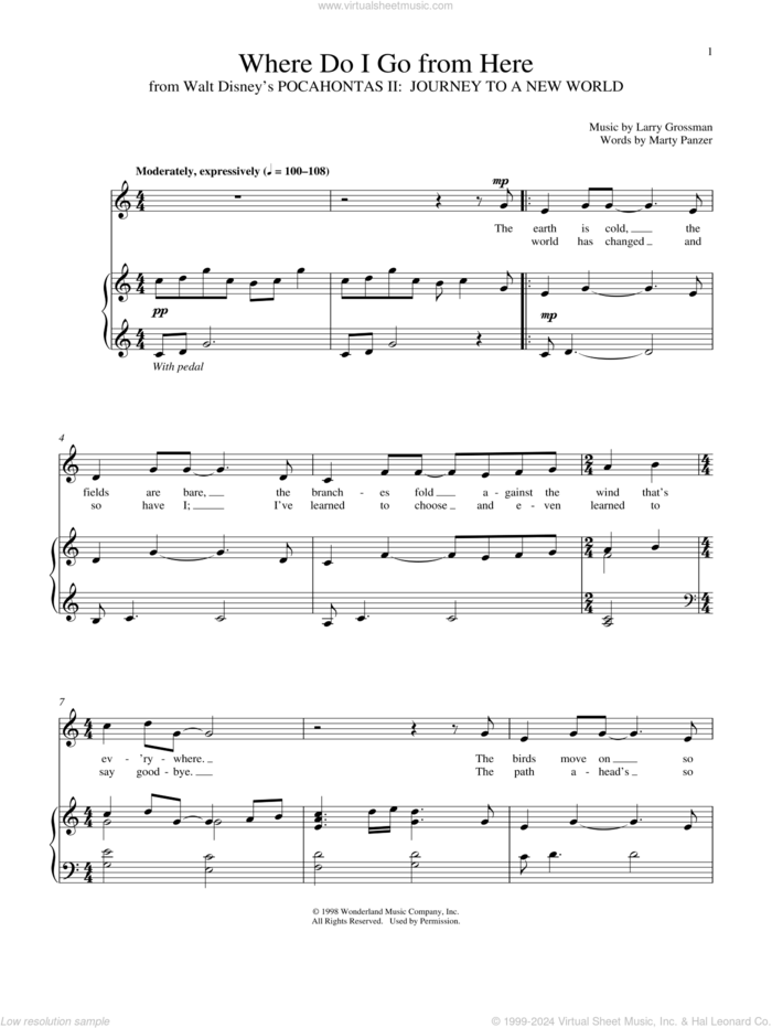 Where Do I Go From Here sheet music for voice and piano by Larry Grossman and Marty Panzer, intermediate skill level