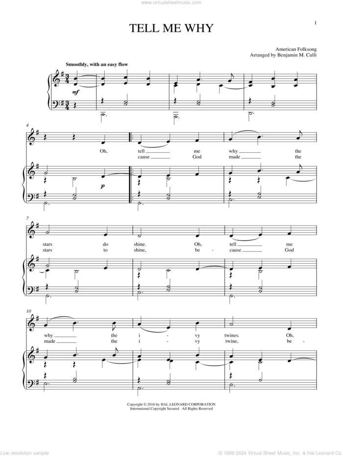 Tell Me Why sheet music for voice and piano by American Folksong, intermediate skill level