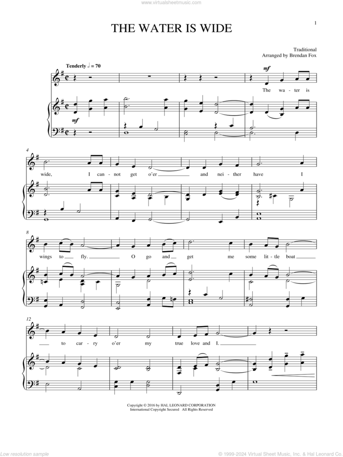 Water Is Wide sheet music for voice and piano, intermediate skill level