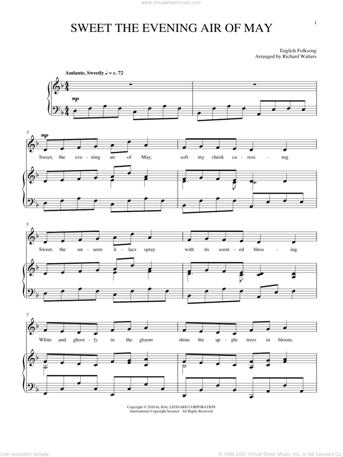Sweet The Evening Air Of May sheet music for voice and piano by Folksong, intermediate skill level