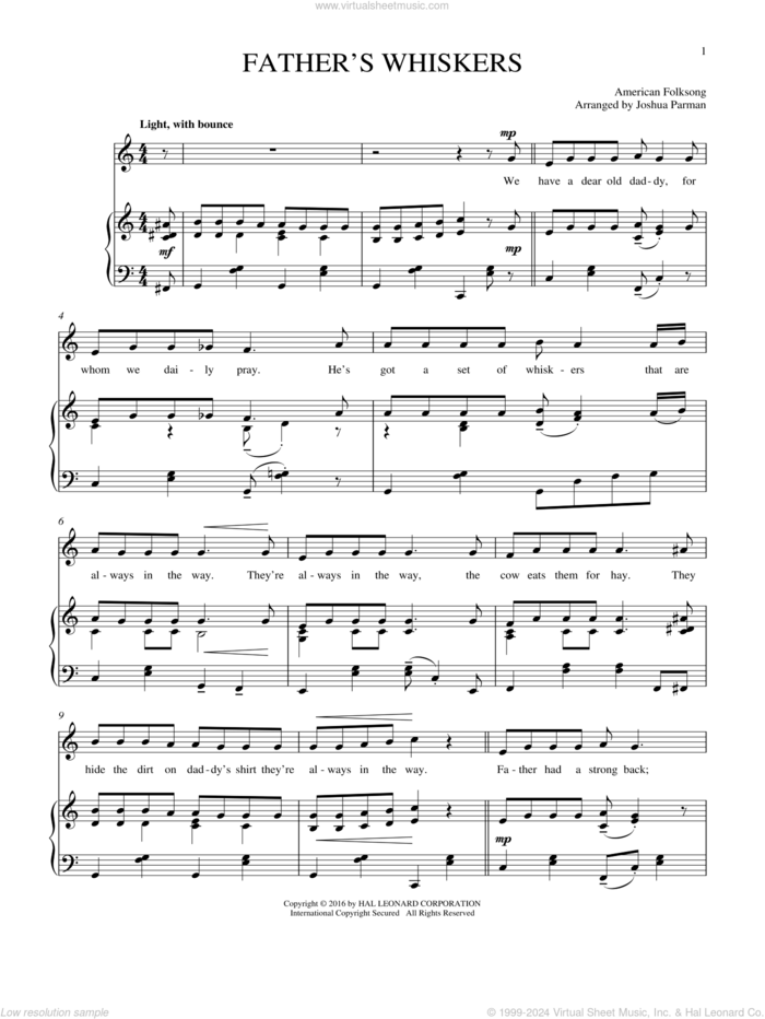 Father's Whiskers sheet music for voice and piano by Folksong, intermediate skill level