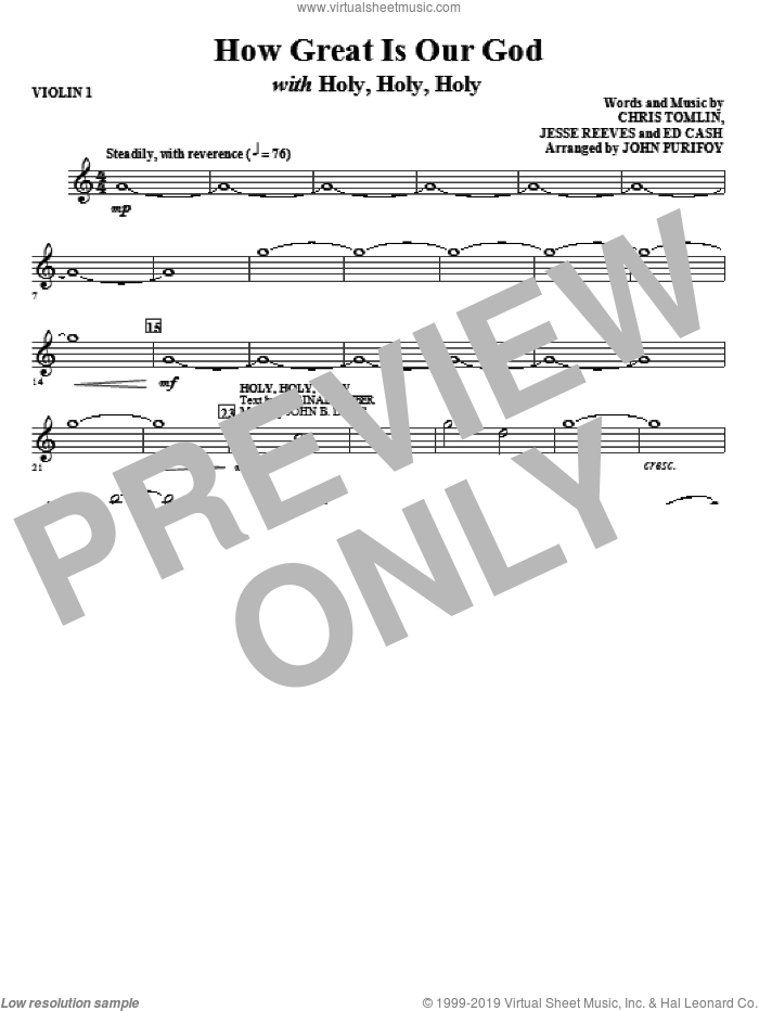 How Great Is Our God with Holy, Holy, Holy (complete set of parts) sheet music for orchestra/band (Strings) by John Purifoy, Chris Tomlin, Ed Cash and Jesse Reeves, intermediate skill level
