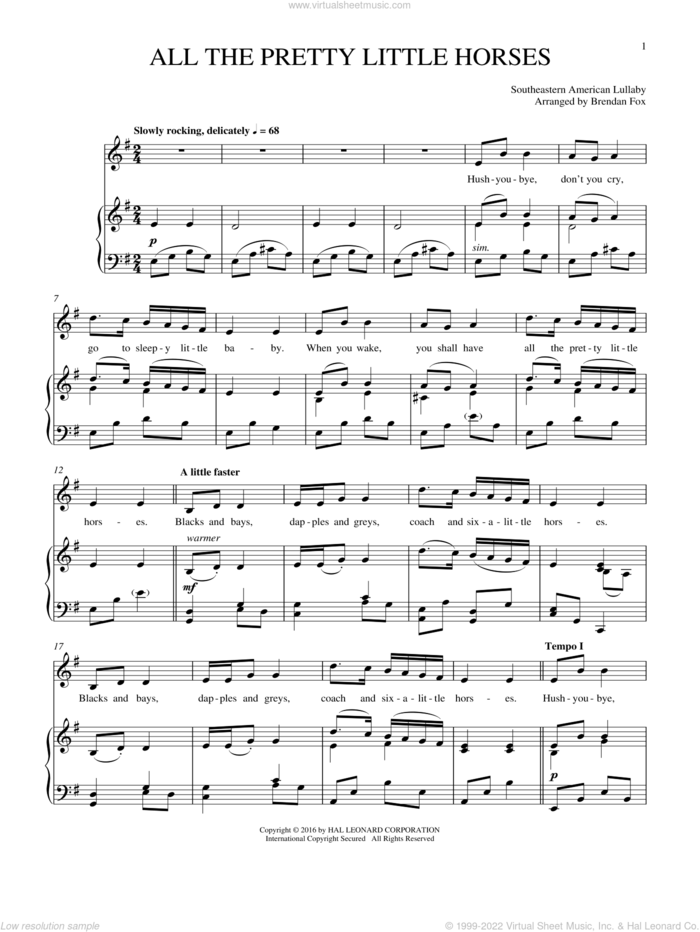 All The Pretty Little Horses sheet music for voice, piano or guitar by Southeastern American Folksong, intermediate skill level