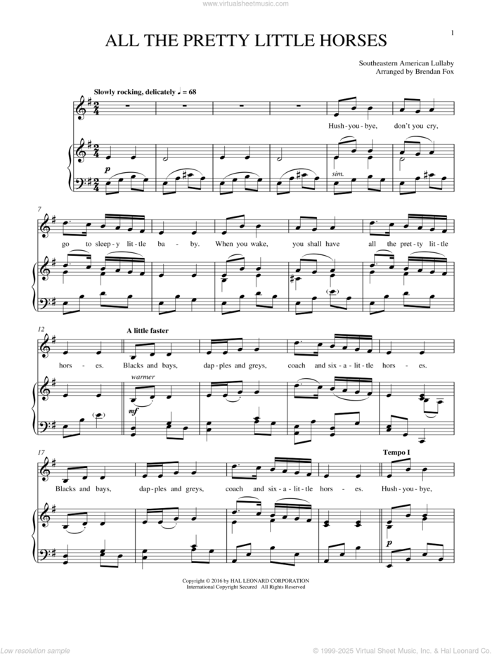 All The Pretty Little Horses sheet music for voice, piano or guitar by Southeastern American Folksong, intermediate skill level