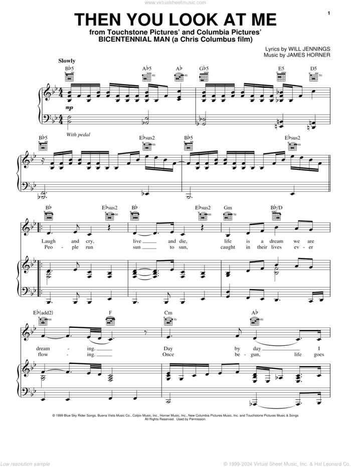 Then You Look At Me sheet music for voice, piano or guitar by Celine Dion, James Horner and Will Jennings, intermediate skill level