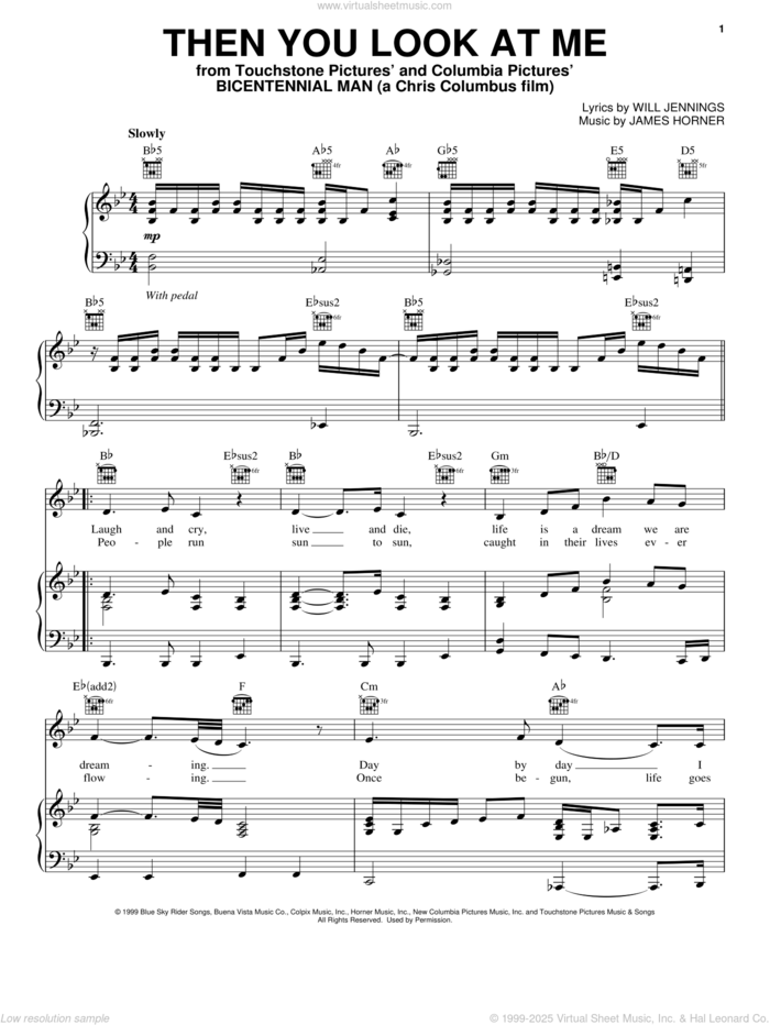 Then You Look At Me sheet music for voice, piano or guitar by Celine Dion, James Horner and Will Jennings, intermediate skill level