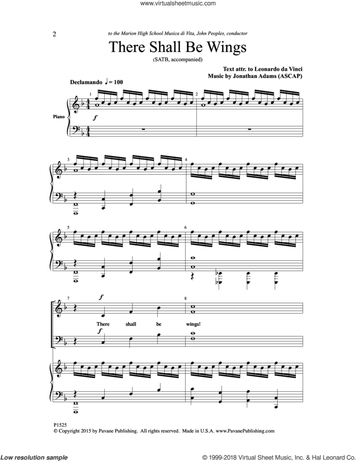 There Shall Be Wings sheet music for choir (SATB: soprano, alto, tenor, bass) by Jonathan Adams and Leonardo da Vinci, intermediate skill level