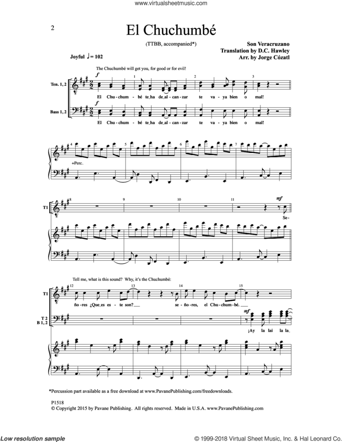 El Chuchumbe sheet music for choir (TTBB: tenor, bass) by Jorge Cozatl and Son Veracruzano, intermediate skill level