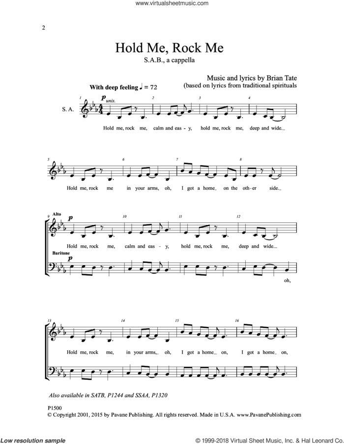 Hold Me, Rock Me sheet music for choir (SAB: soprano, alto, bass) by Brian Tate, intermediate skill level