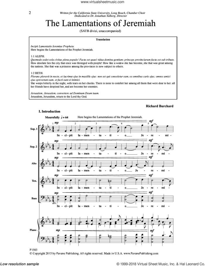 The Lamentations of Jeremiah sheet music for choir (SATB divisi) by Richard Burchard, intermediate skill level