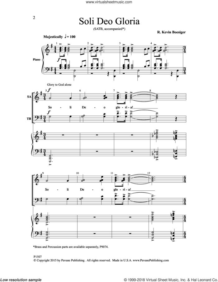 Soli Deo Gloria sheet music for choir (SATB: soprano, alto, tenor, bass) by R. Kevin Boesiger, intermediate skill level