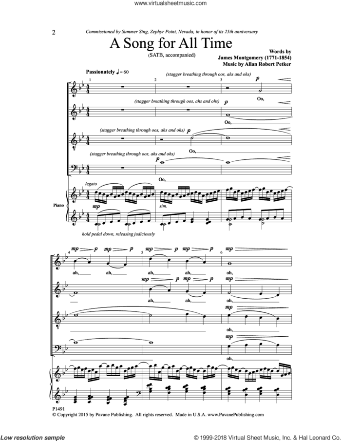 A Song for All Time sheet music for choir (SATB: soprano, alto, tenor, bass) by James Montgomery and Allan Robert Petker, intermediate skill level