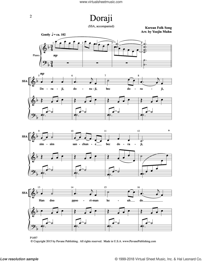 Doraji sheet music for choir (SSA: soprano, alto) by Yoojin Muhn, intermediate skill level