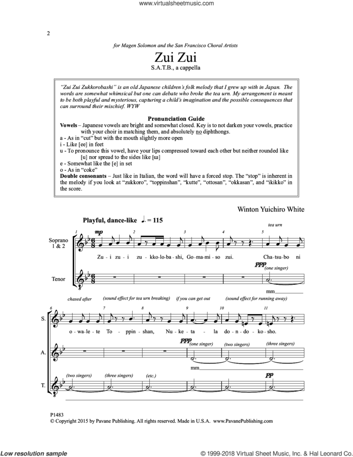 Zui Zui sheet music for choir (SATB: soprano, alto, tenor, bass) by Winton Yuichiro White and Japanese Folk Song, intermediate skill level