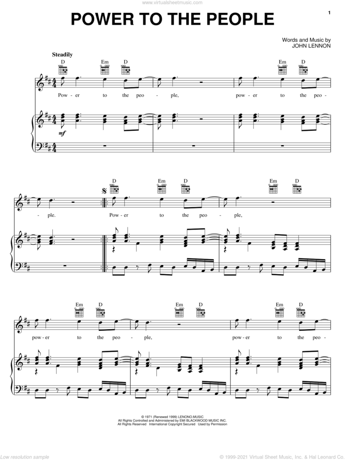 Power To The People sheet music for voice, piano or guitar by John Lennon, intermediate skill level