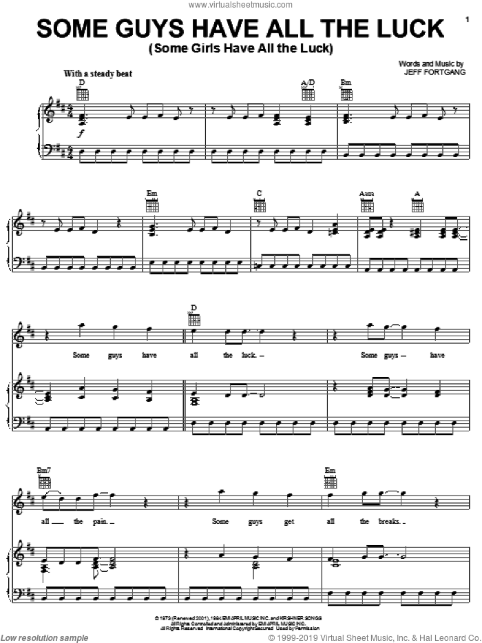 Some Guys Have All The Luck (Some Girls Have All The Luck) sheet music for voice, piano or guitar by Rod Stewart, The Persuaders and Jeff Fortgang, intermediate skill level