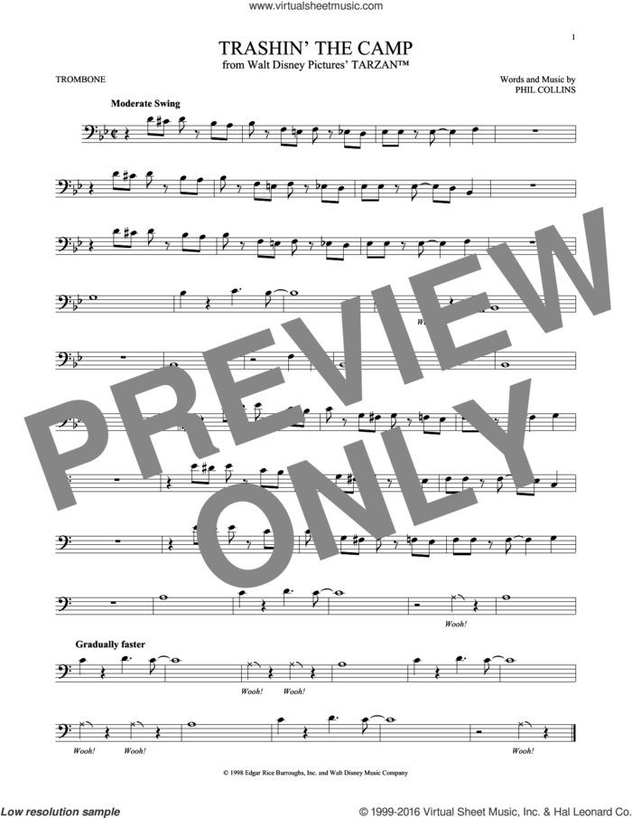 Trashin' The Camp sheet music for trombone solo by Phil Collins, intermediate skill level