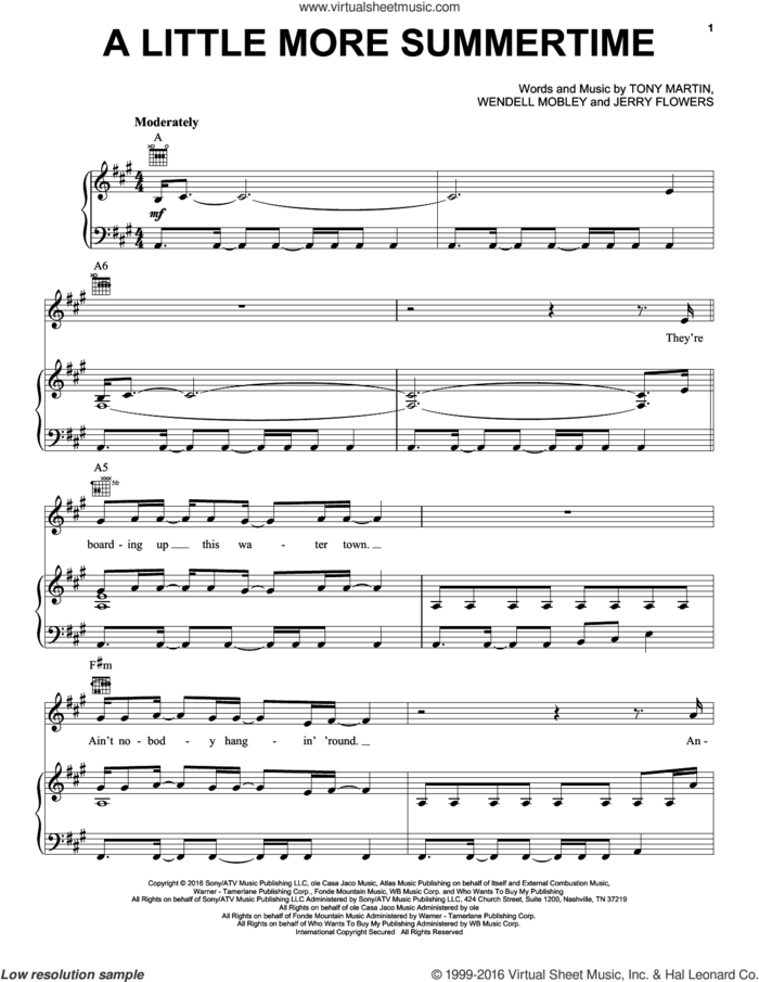 A Little More Summertime sheet music for voice, piano or guitar by Jason Aldean, Jerry Flowers, Tony Martin and Wendell Mobley, intermediate skill level