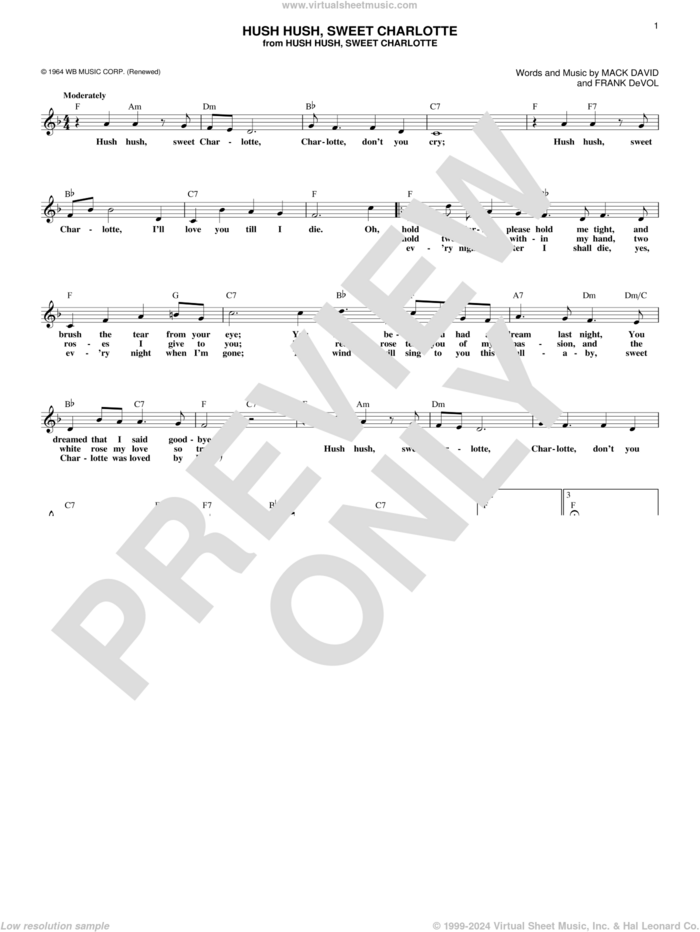 David Hush Hush Sweet Charlotte Sheet Music Fake Book Pdf