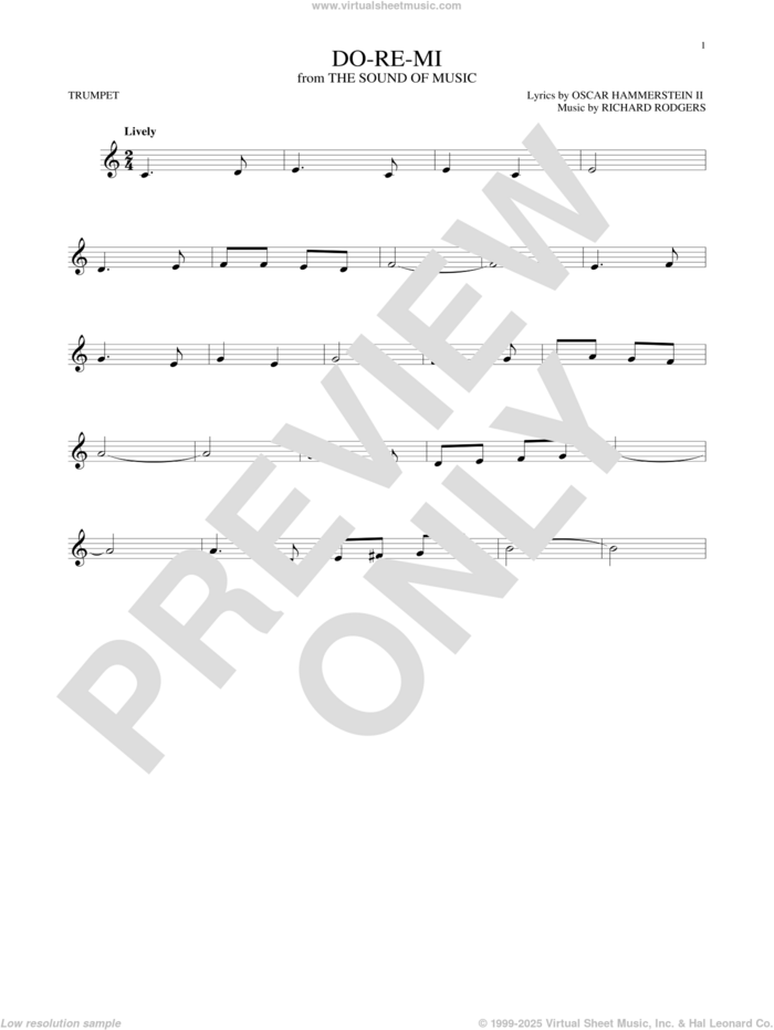 Do-Re-Mi sheet music for trumpet solo by Rodgers & Hammerstein, Oscar II Hammerstein and Richard Rodgers, intermediate skill level