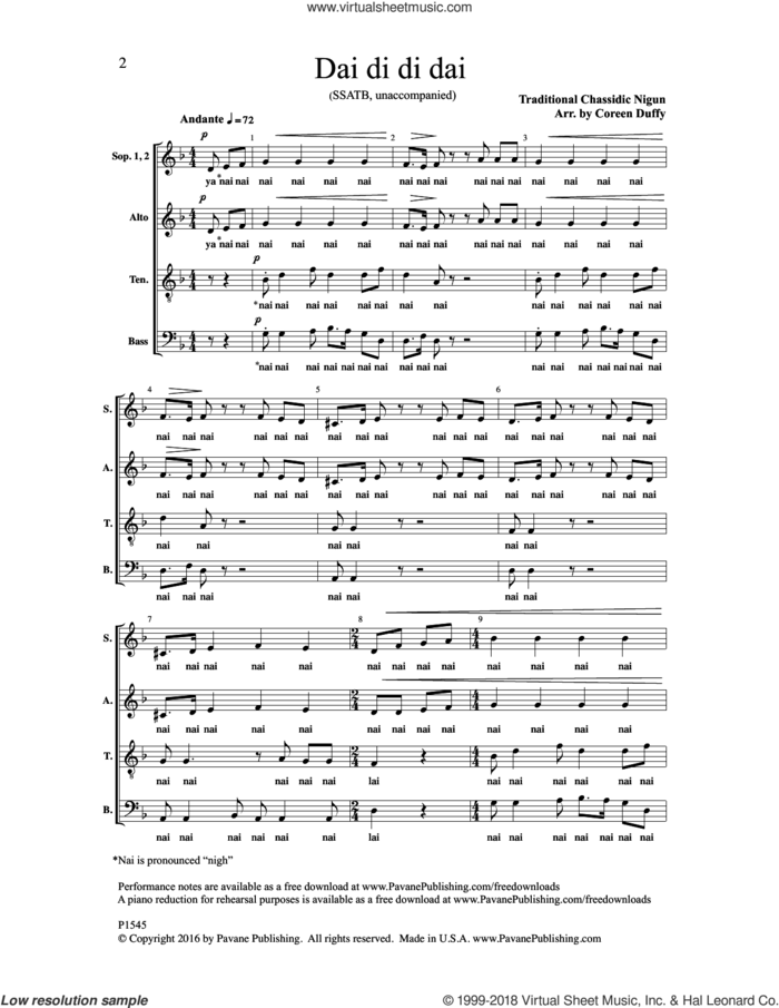 Dai Di Di Dai sheet music for choir by Coreen Duffy, intermediate skill level