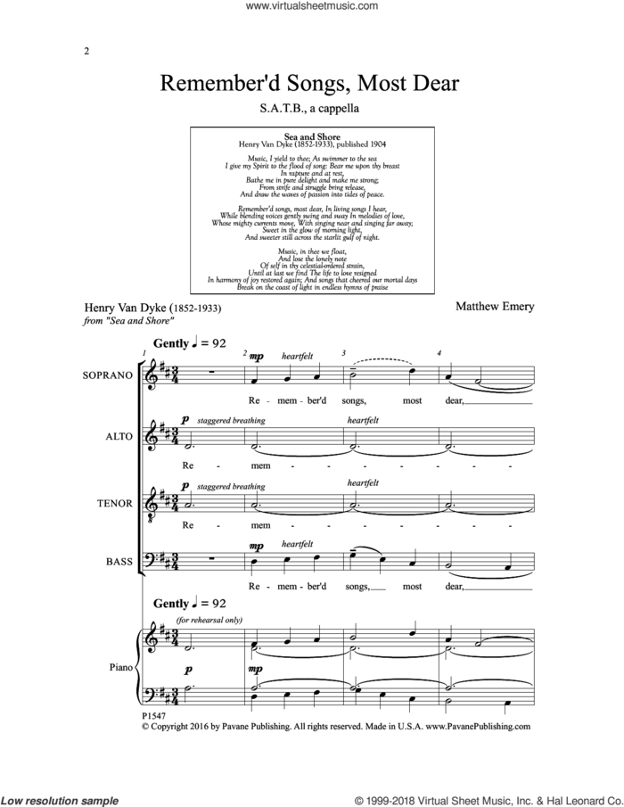 Remember'd Songs, Most Dear sheet music for choir (SATB: soprano, alto, tenor, bass) by Matthew Emery, intermediate skill level