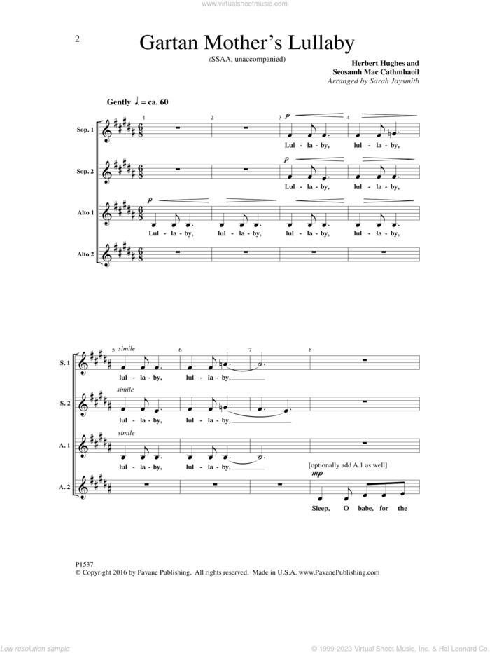 Gartan Mother's Lullaby sheet music for choir (SSAA: soprano, alto) by Sarah Jaysmith, intermediate skill level