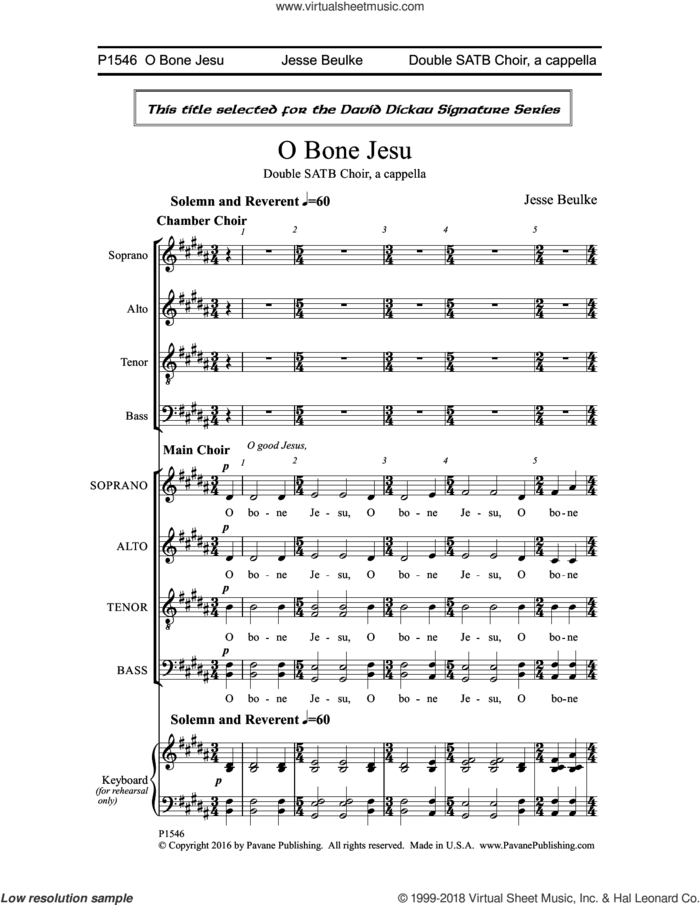 O Bone Jesu sheet music for choir (SATB: soprano, alto, tenor, bass) by Jesse Beulke, intermediate skill level
